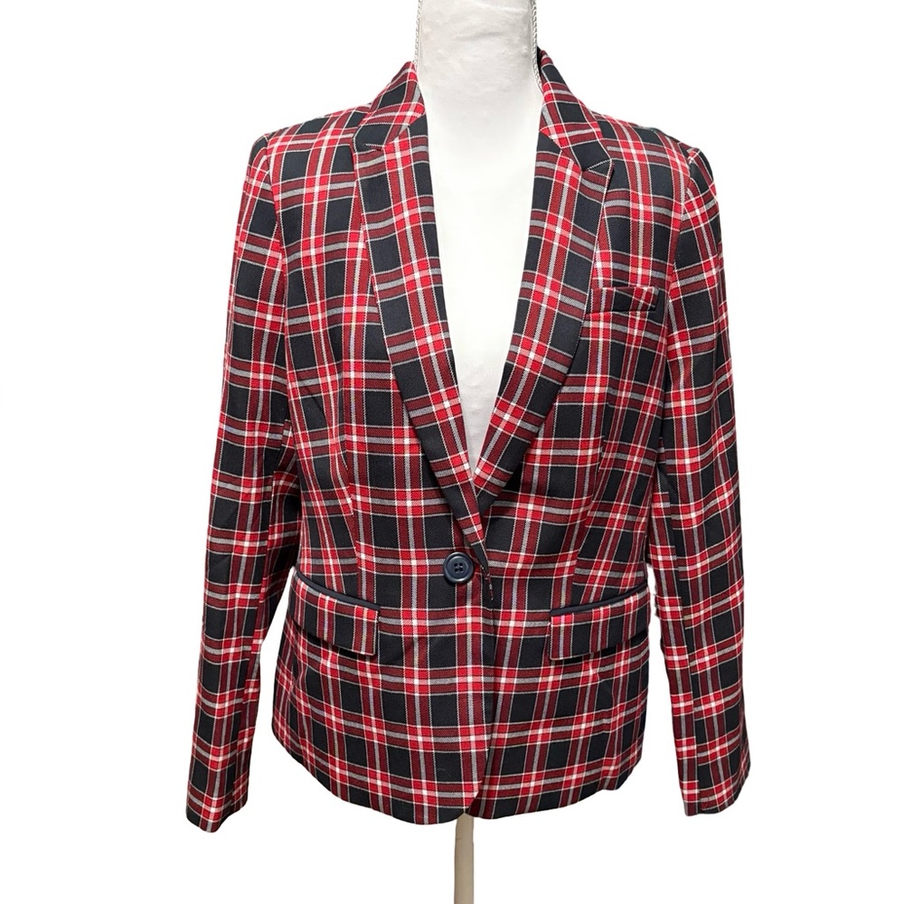 NWT Tommy Hilfiger Red and Black Plaid Blazer